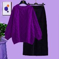 パープル/セーター+ブラック/スカート