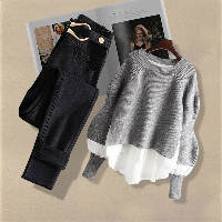 グレー／セーター+ブラック/パンツ