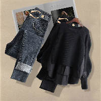 ブラック/ セーター+グレー/パンツ